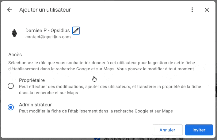 Choisissez le rôle et invitez